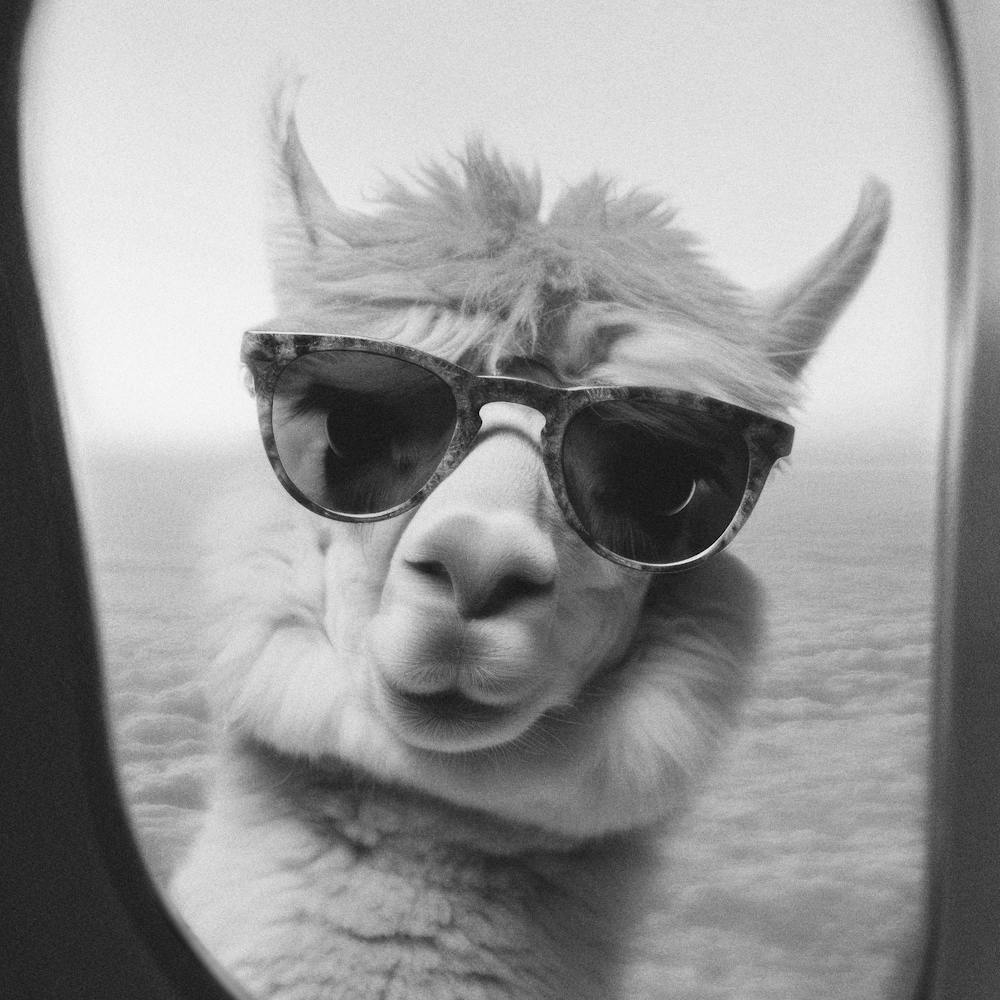 Funny Lama Black and White Square