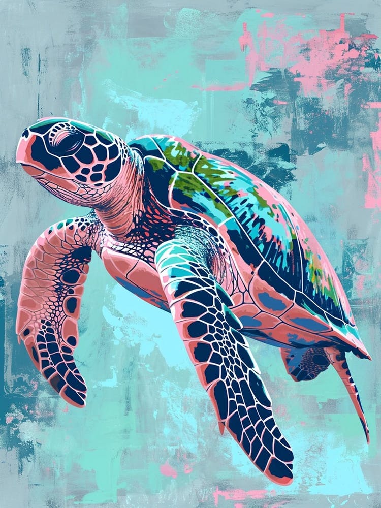Textured Blue Sea Turtle Painting 2