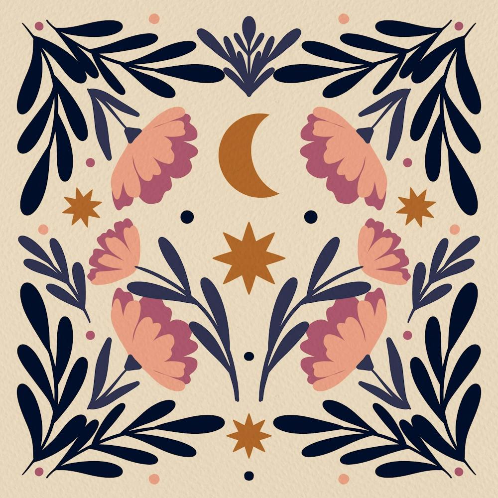 Stars Moon And Flowers - Autumn palette