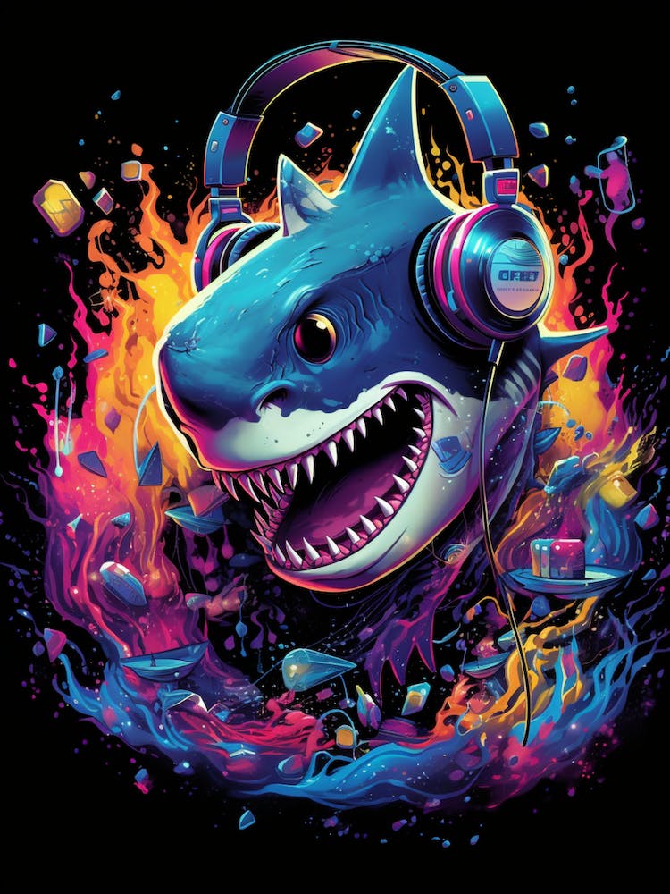 A Shark Wearing Headphones Spinning Dj Decks 2