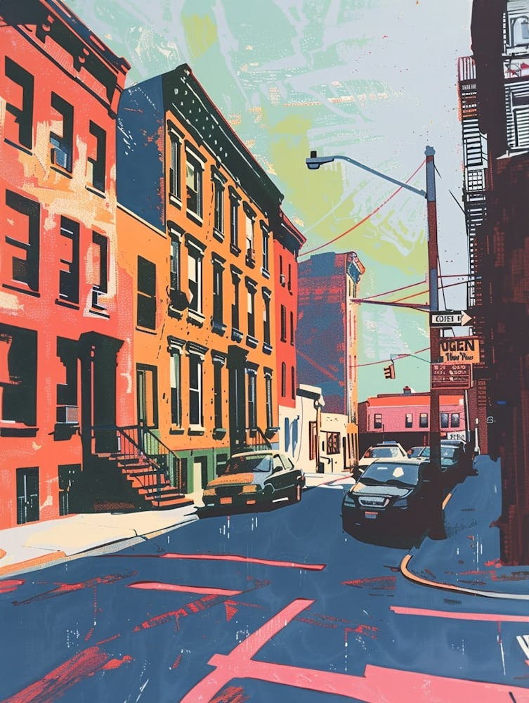 Greenpoint New York Illustration Sérigraphique Colorée 3