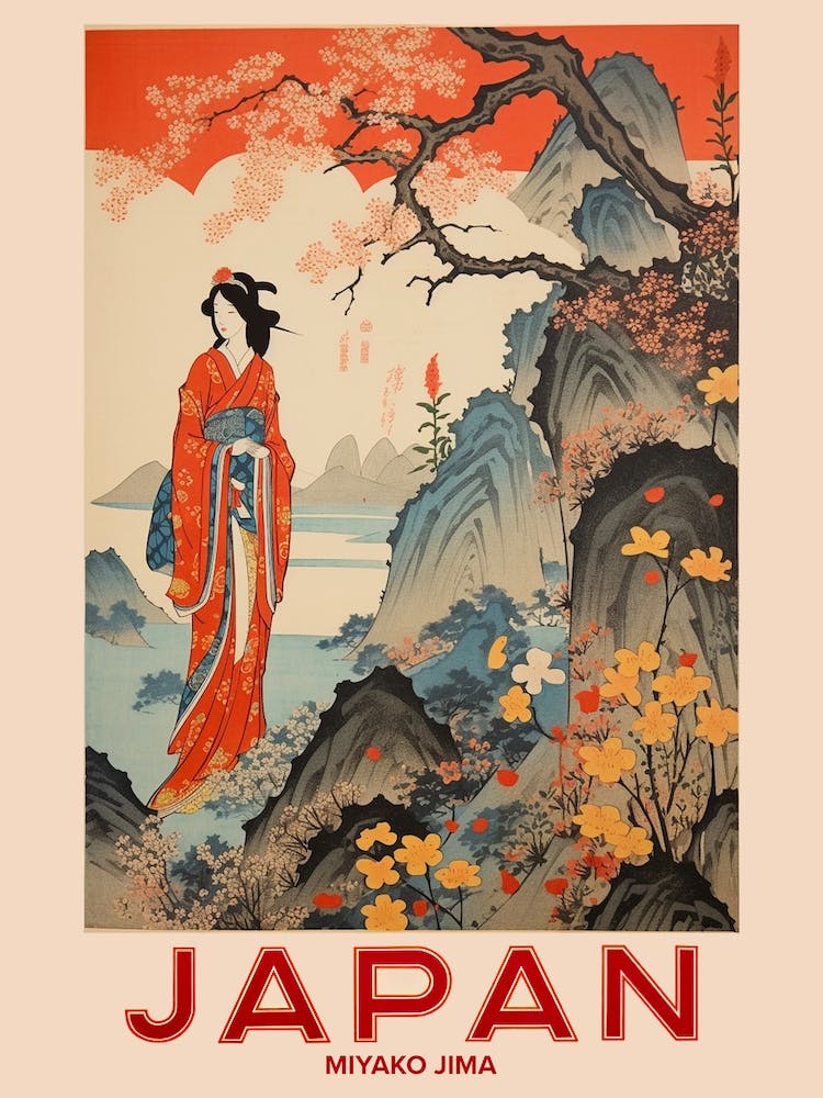 Miyako Jima, Visit Japan Vintage Travel Art 1