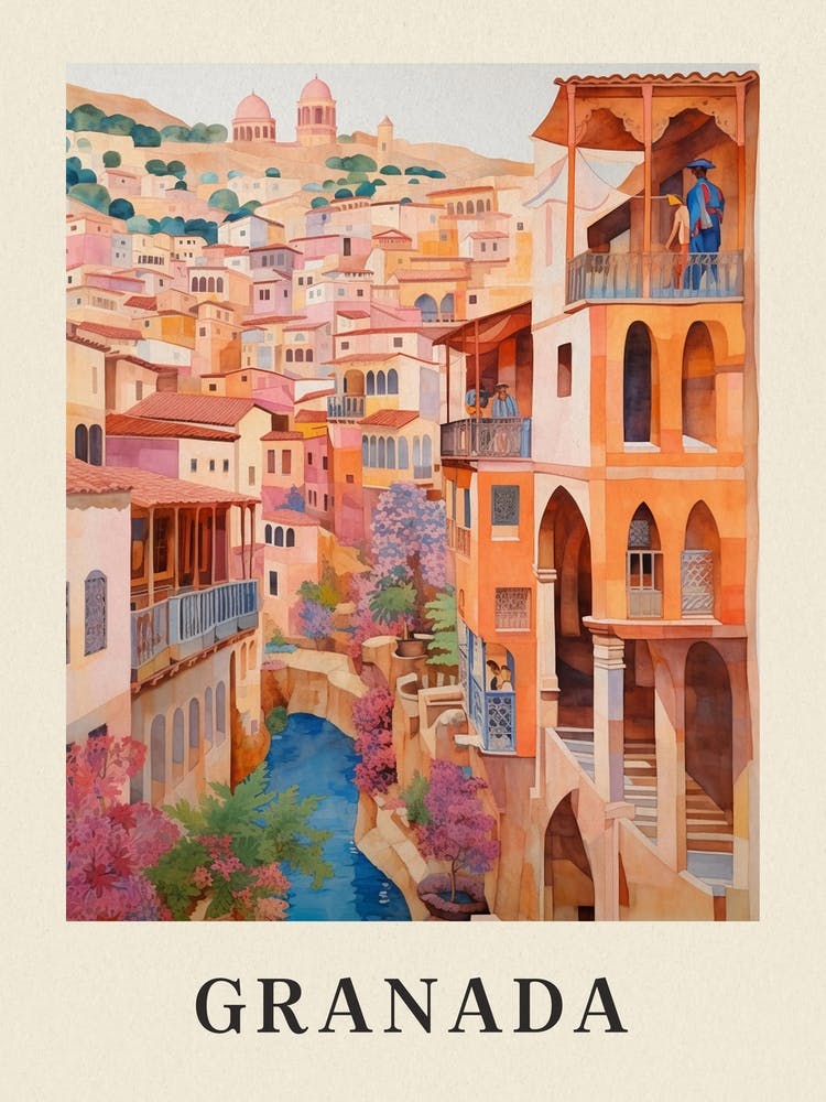 Granada Spain 1 Affiche Illustration de voyage rose vintage