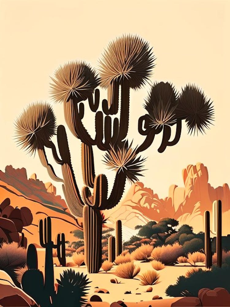 Joshua Trees In Mountains Retro Illustration (2)