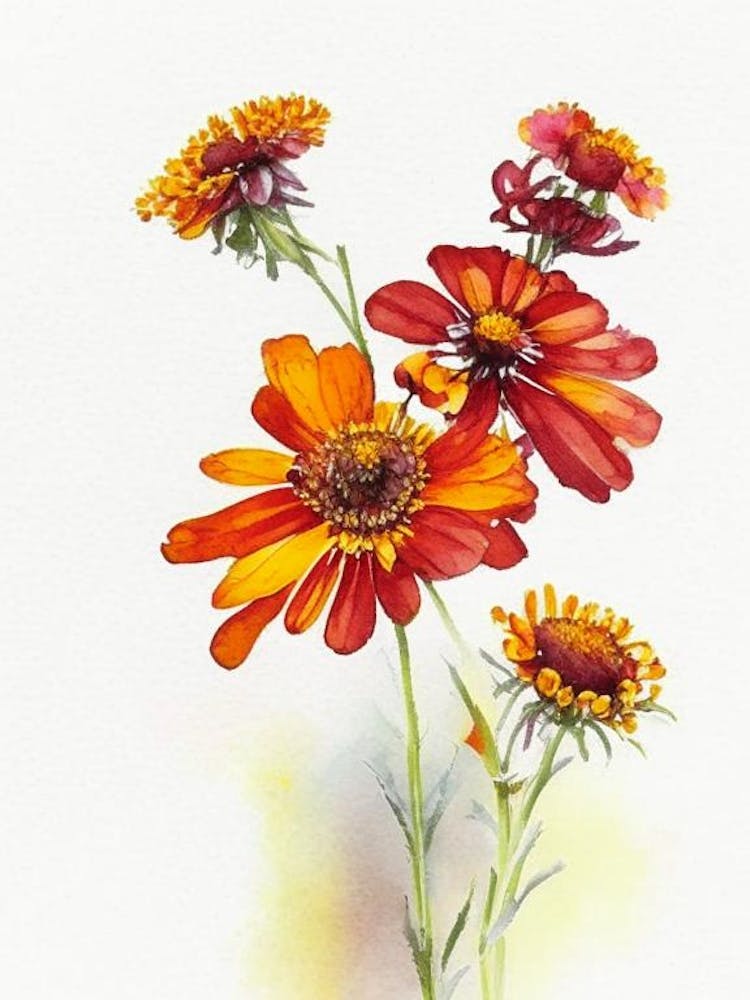 Helenium Wildflower Watercolour