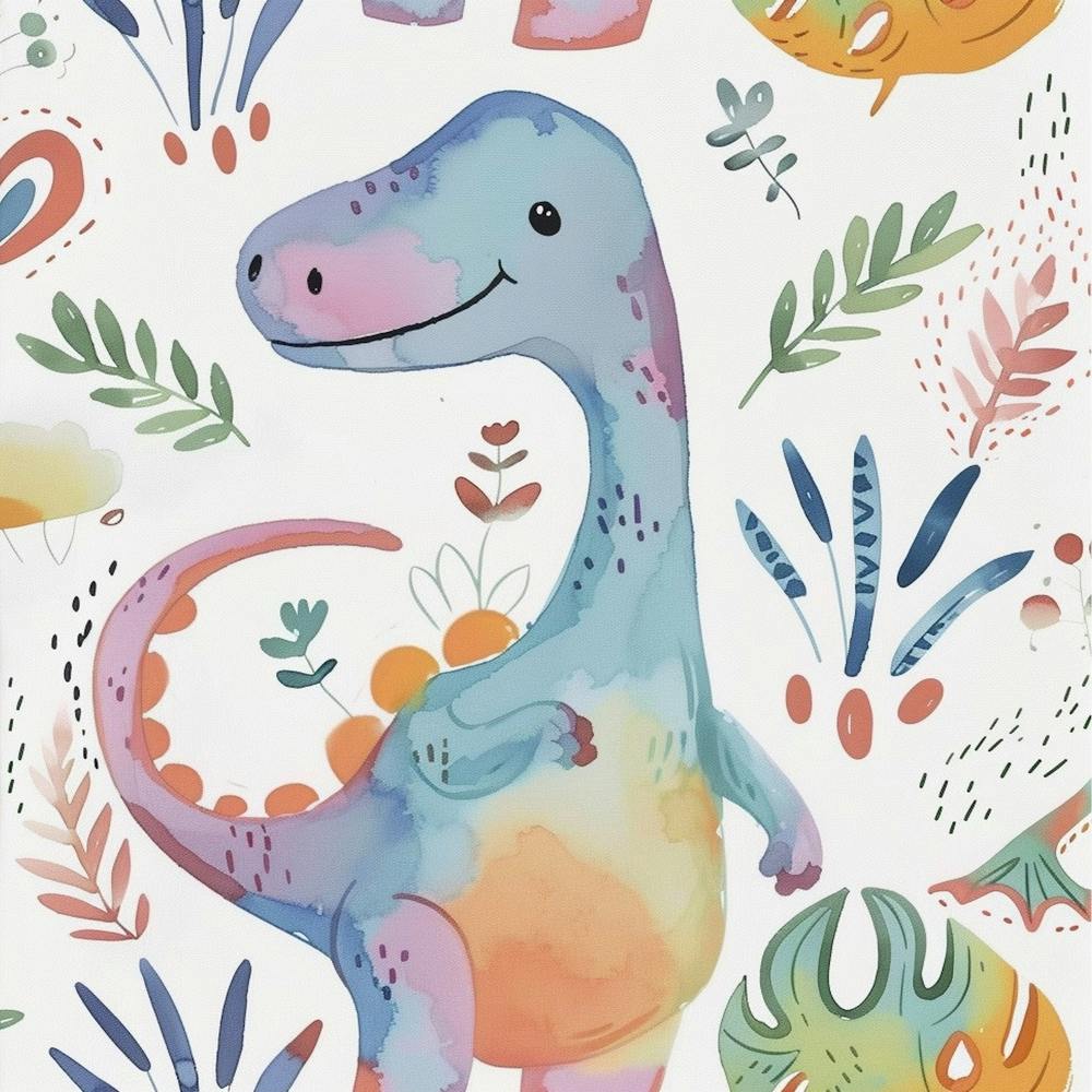 Plateosaurus Dinosaur Muted Pastels Pattern 3