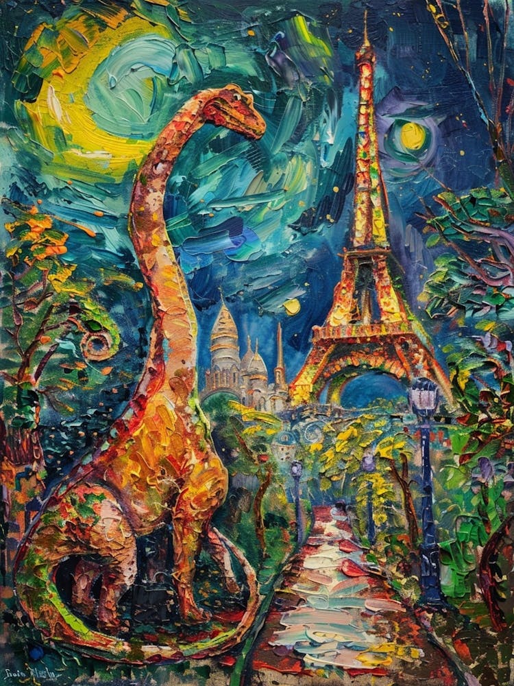 Dinosaur In Paris Painting 1