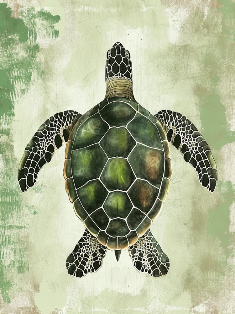 Vintage Green Sea Turtle Painting 3