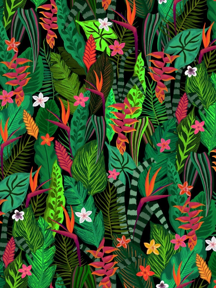 Tropical Nights Deep Maximalist Vibrant Botanical