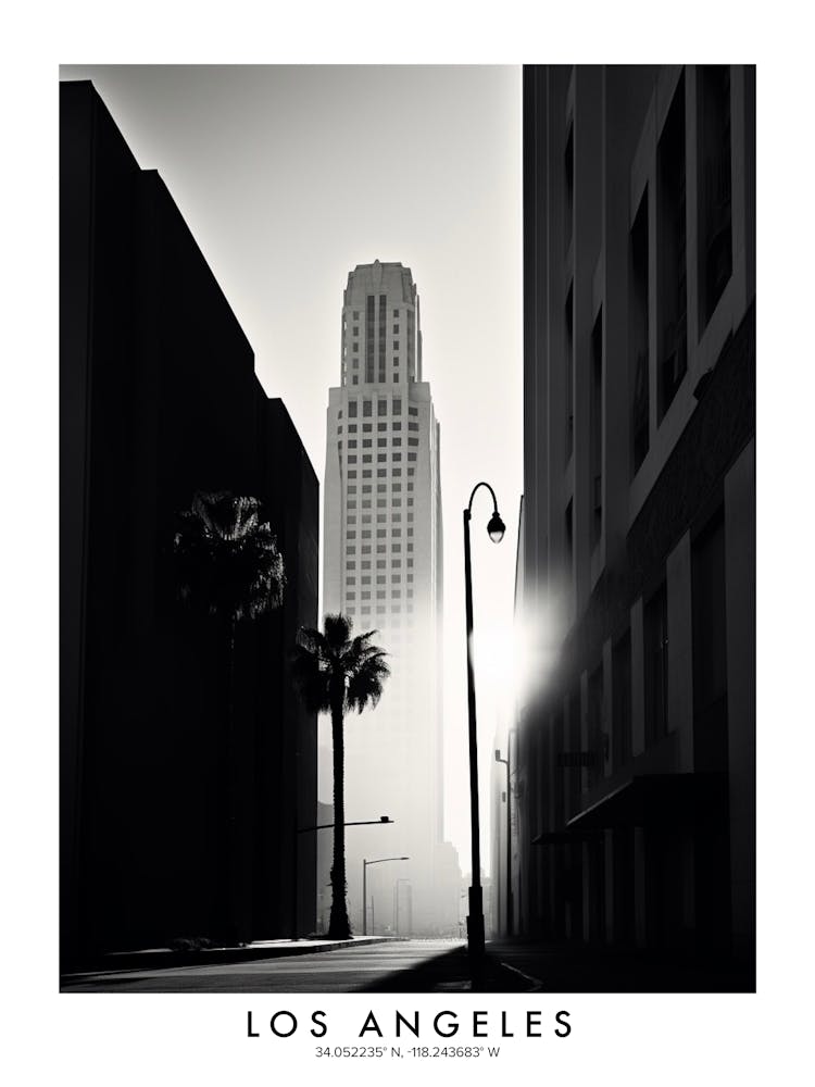Poster Of Los Angeles, Black And White Analogue Photograph 1