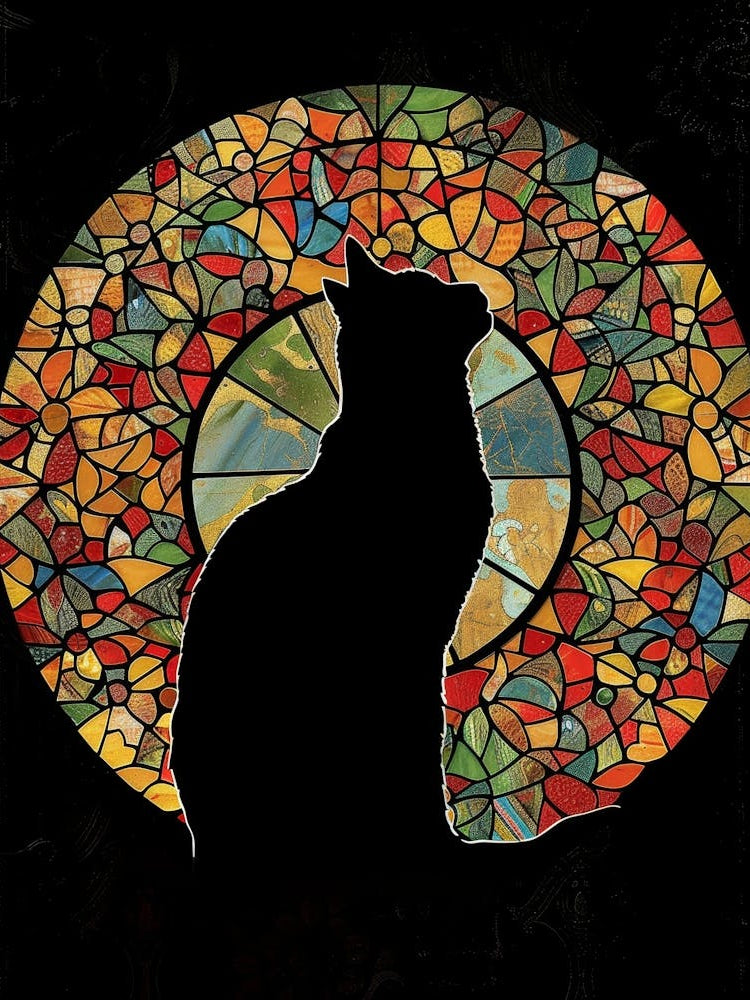 Cat In Stained Glass Window 3