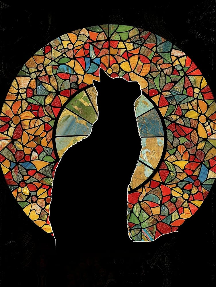 Cat In Stained Glass Window 3