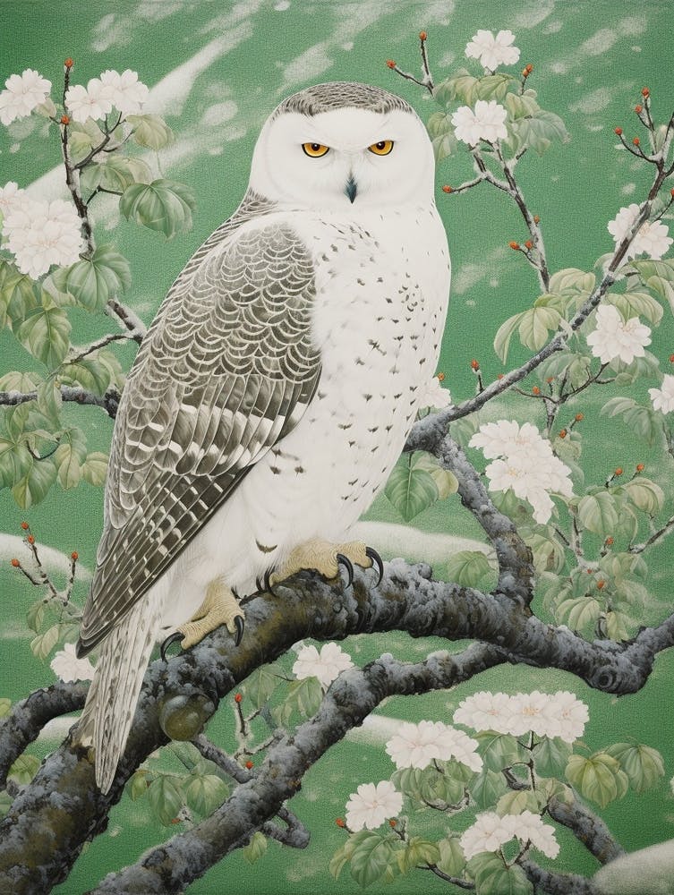 Ohara Koson Inspiriertes Vogelgemälde Schnee-Eule 4