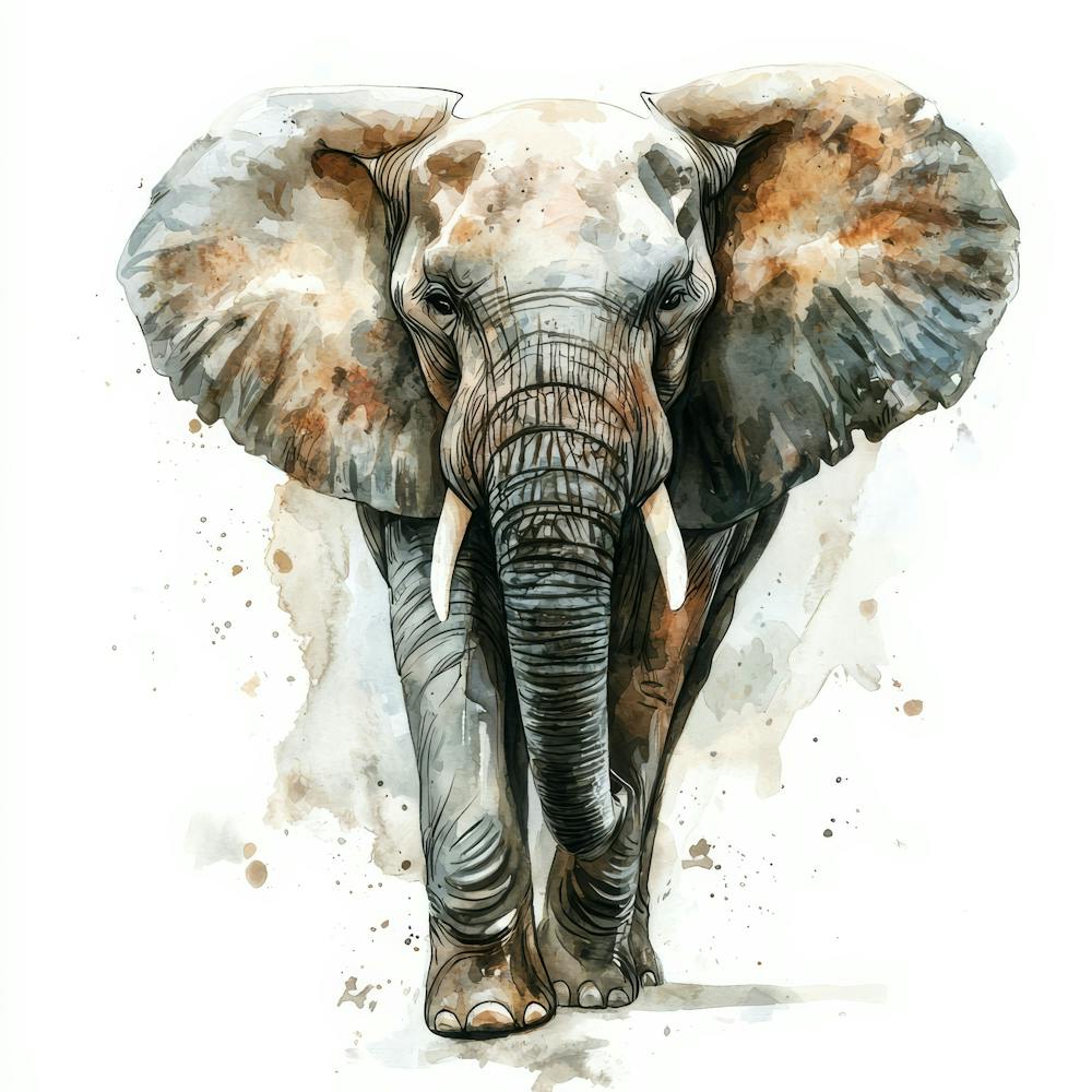 Elephant Watercolour Painting.Generated AI. Wall