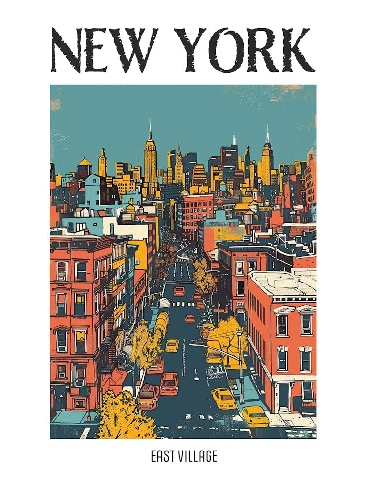 East Village New York Colourful Silkscreen Illustration 4 Poster