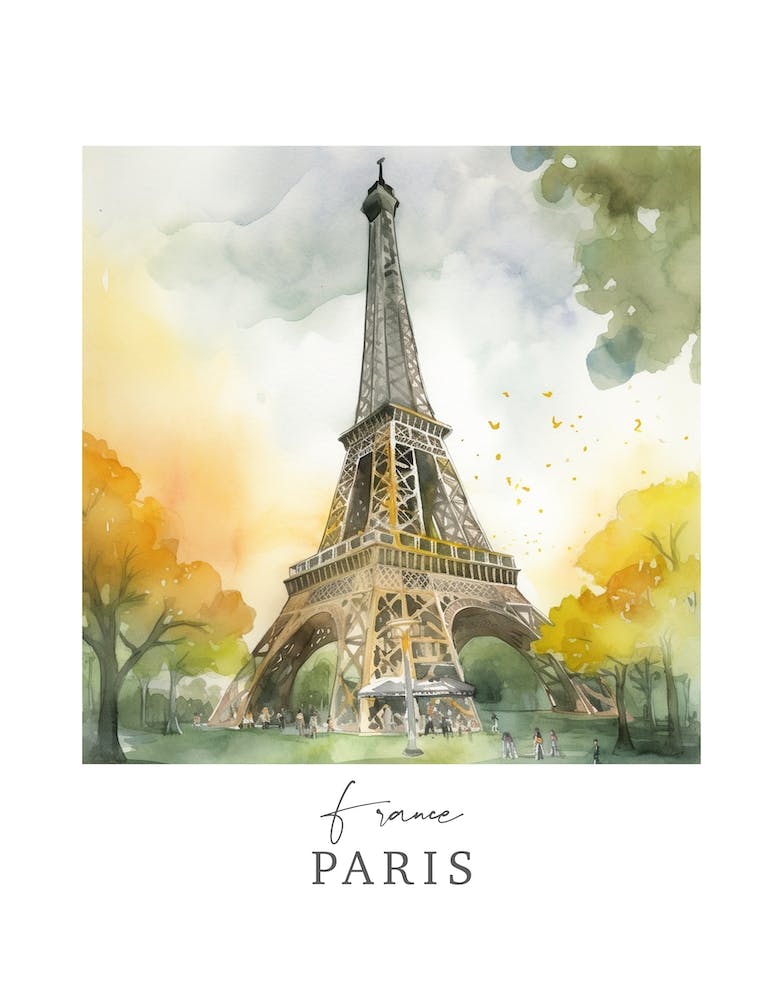 France, Paris Storybook 6 Travel Poster Watercolour