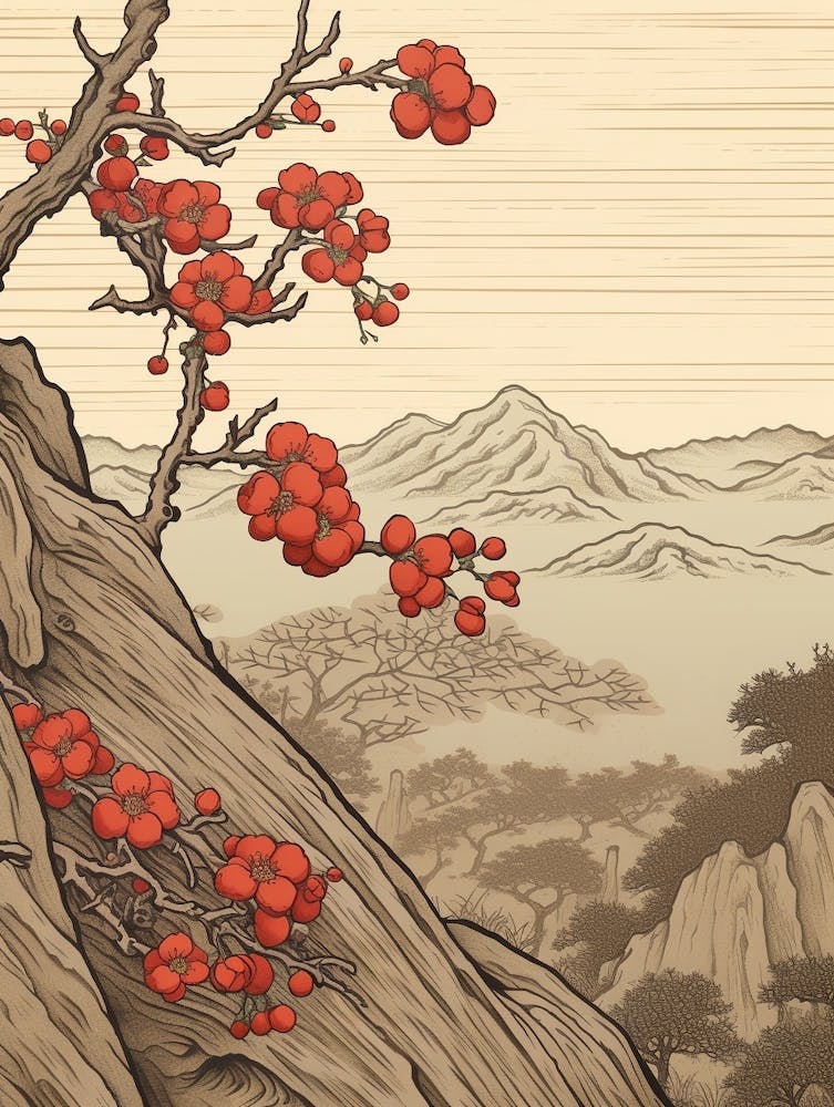 Ume Japanese Plum 2 Japanese Botanical Illustration