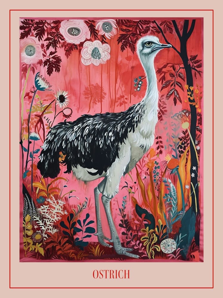 Floral Animal Painting Ostrich 1 Poster