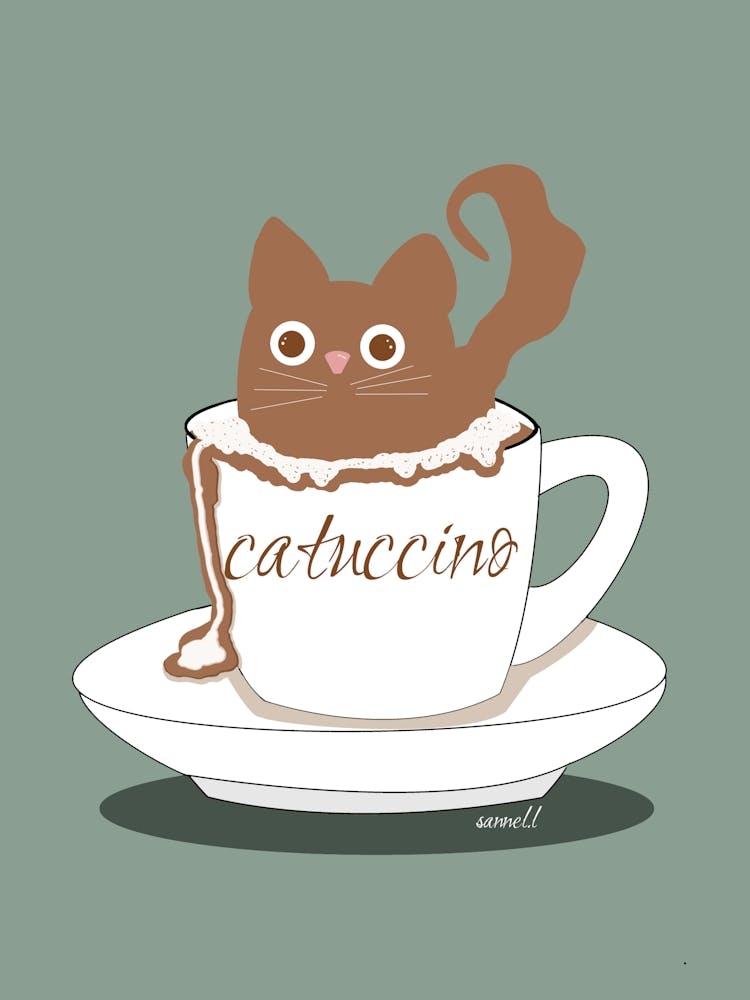 Cat In A Cup Of Cappuccino 2