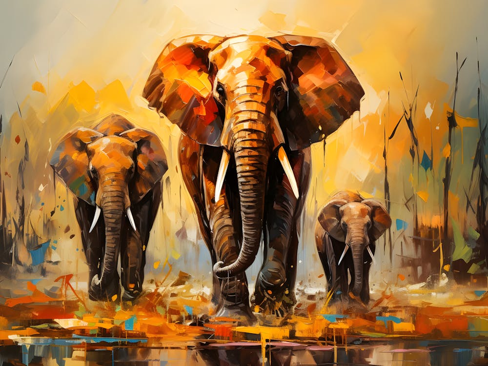 Stunning Abstract Elephant Art: Vibrant Modern Digital Painting of the Savannah