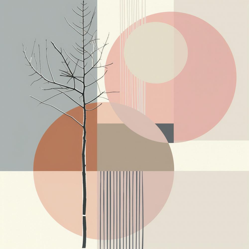 Pastell-Ruhe: Minimalistischer Baum mit Geometrischer Anmut