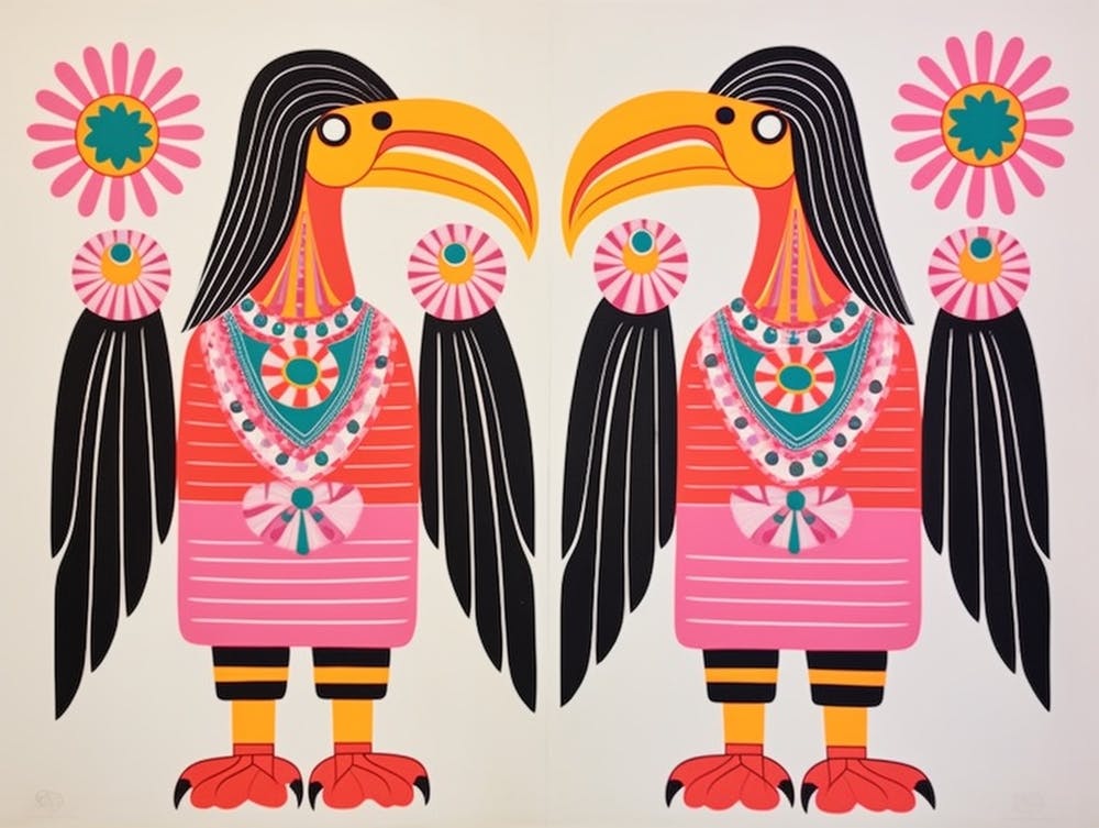 Pelican Folk Style Animal Illustration
