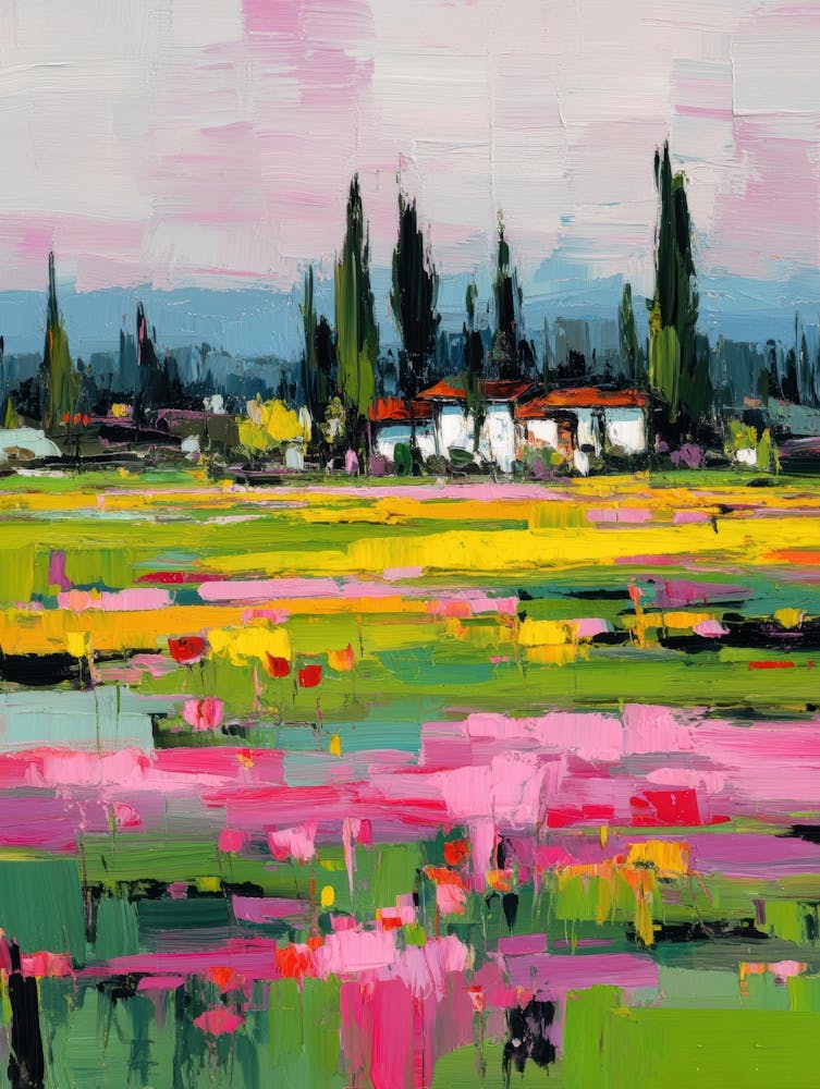 Pink Flowers In A Field