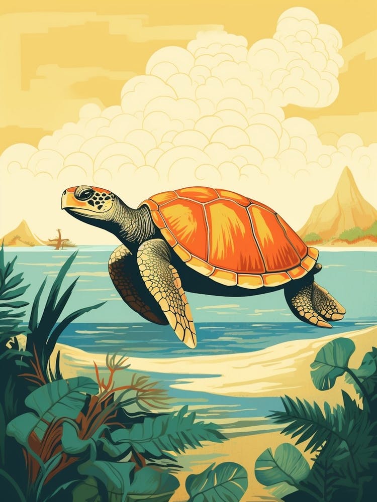 Farbblock-Schildkröte Schwimmend Aqua 1