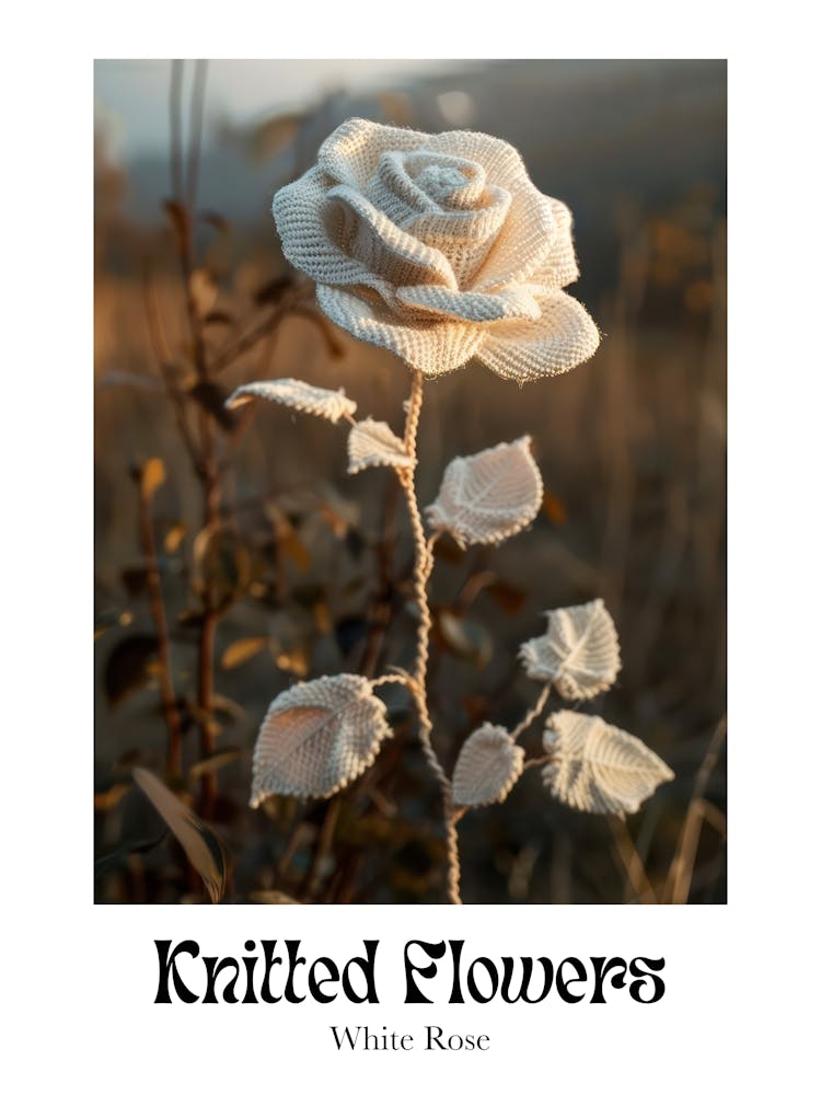 Knitted Flowers White Rose 3