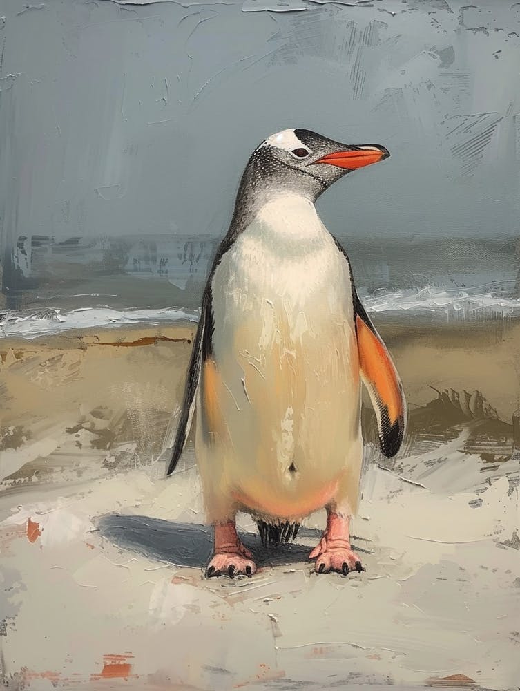 Adlie Penguin Bleaker Island Oil Painting 2