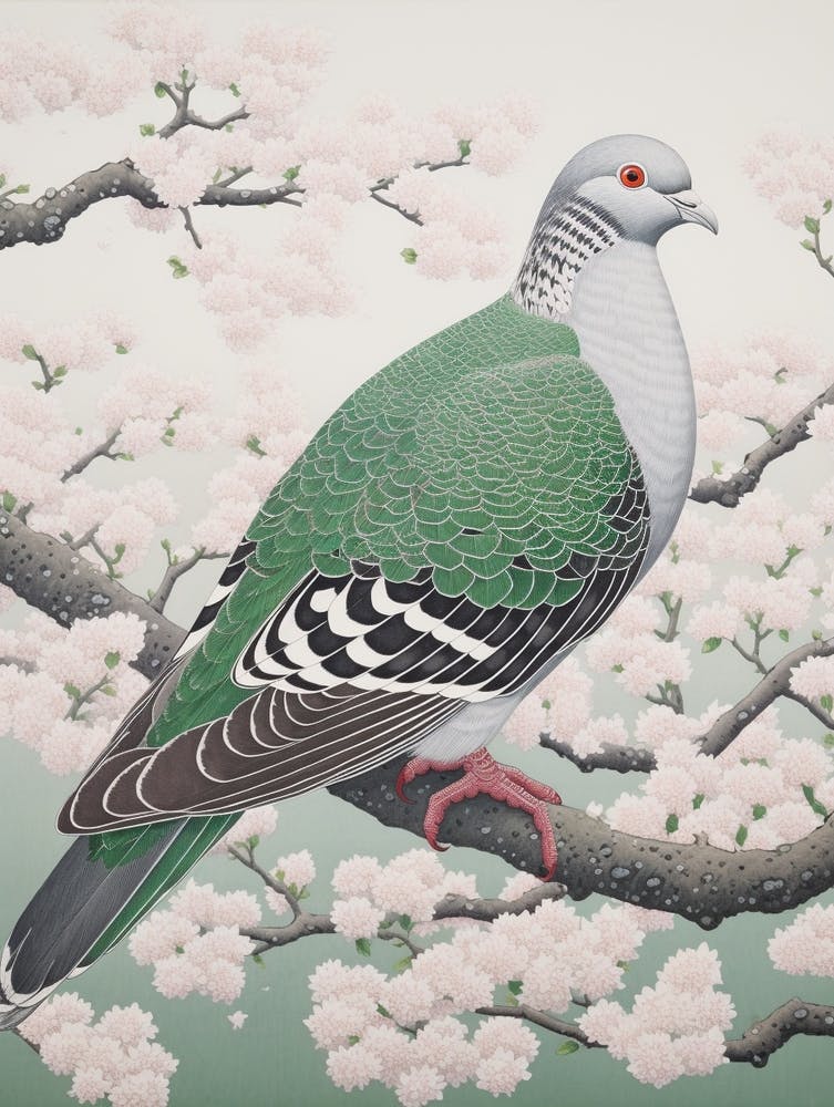 Ohara Koson Inspired Bird Painting Pigeon 1