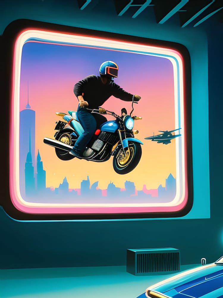 Acrobatic Motorcycle, Circus, Style 80s Sneakers Skate Tron
