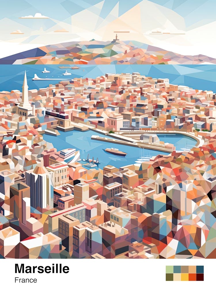 Marseille, France, Geometric Illustration 2 Poster