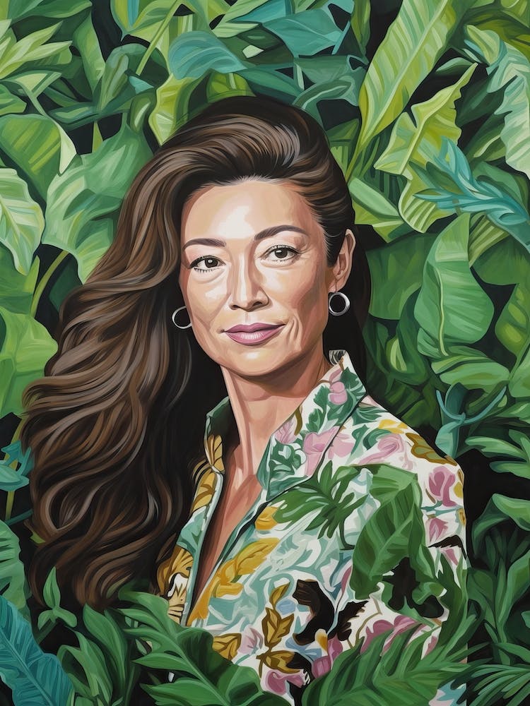 Floral Handpainted Portrait Of Michelle Yeoh 4