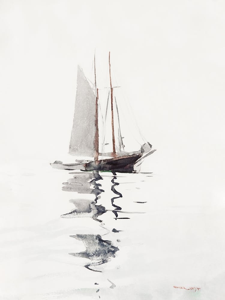 Two–Masted Schooner With Dory, Winslow Homer