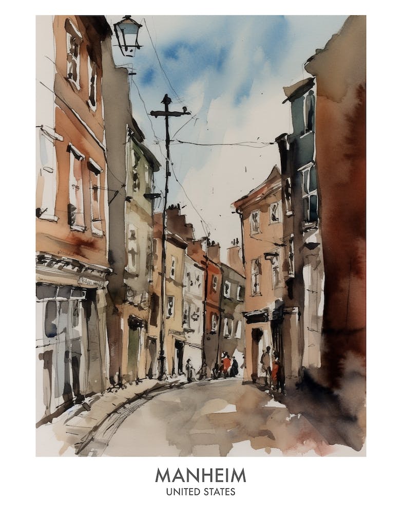 Manheim 4 Watercolour Travel Poster