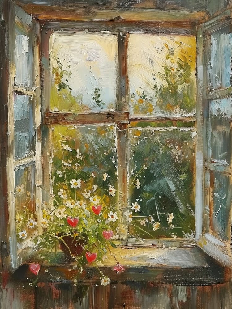 Bleeding Heart Flowers On A Cottage Window 4