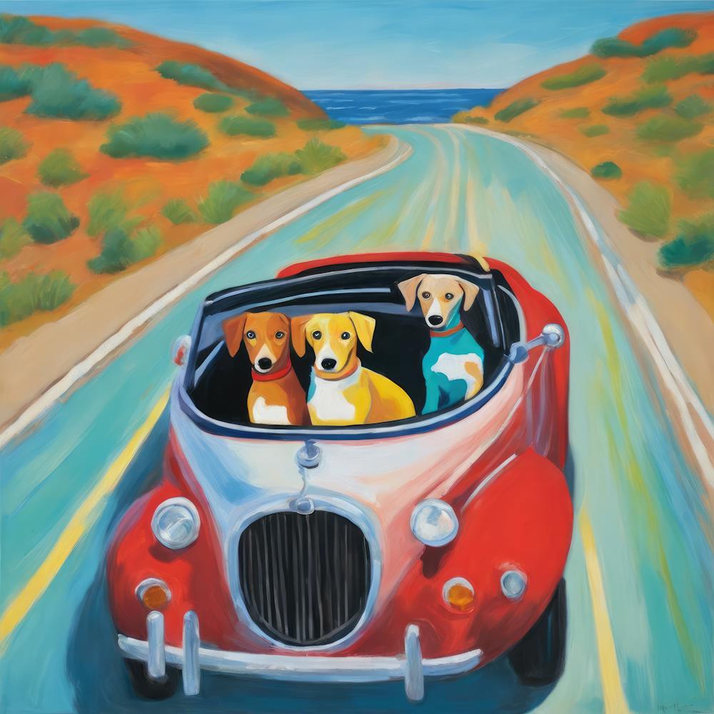 Dachshunds Dogs in Convertible Series. Style of David Hockney 2
