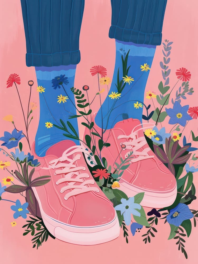 Illustration Pink Sneakers And Flowers 4