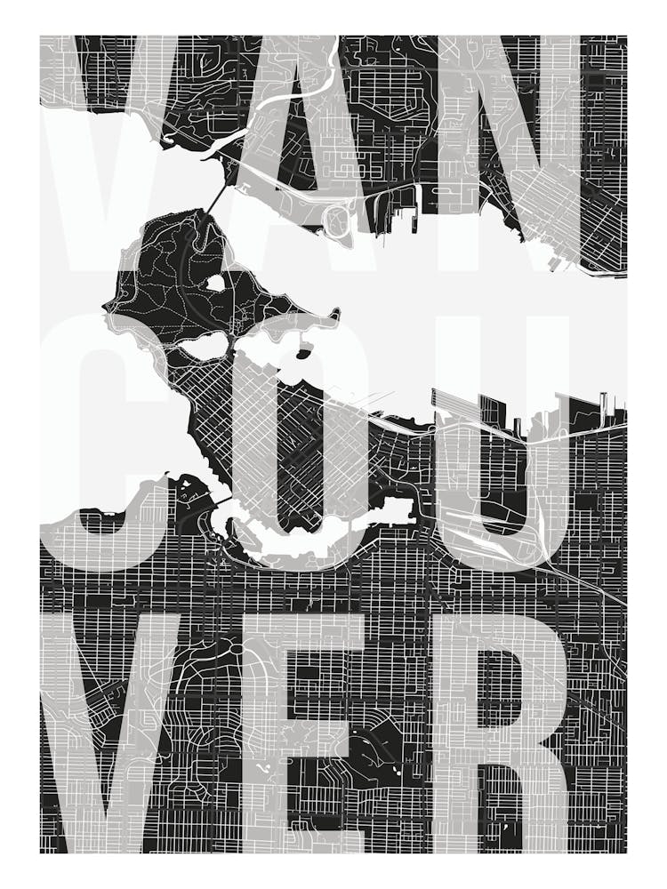 Vancouver Mono Street Map Text Overlay