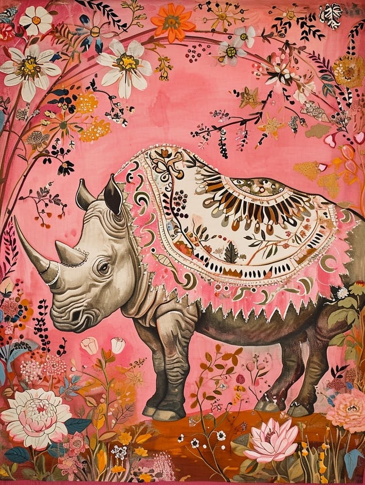 Floral Animal Painting Rhinoceros 3