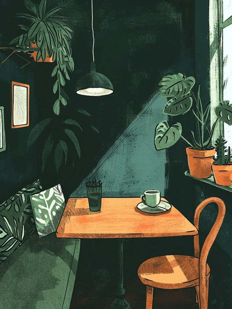 Cozy Cafe Corner Illustration 1