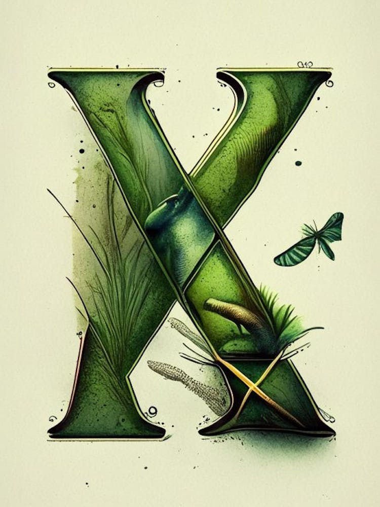 X  Letter, Alphabet Retro Drawing 1