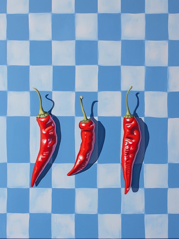 Red Chillis Blue Checkerboard 1