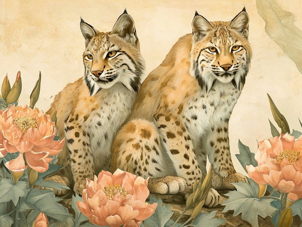 Floral Animal Illustration Bobcat 3