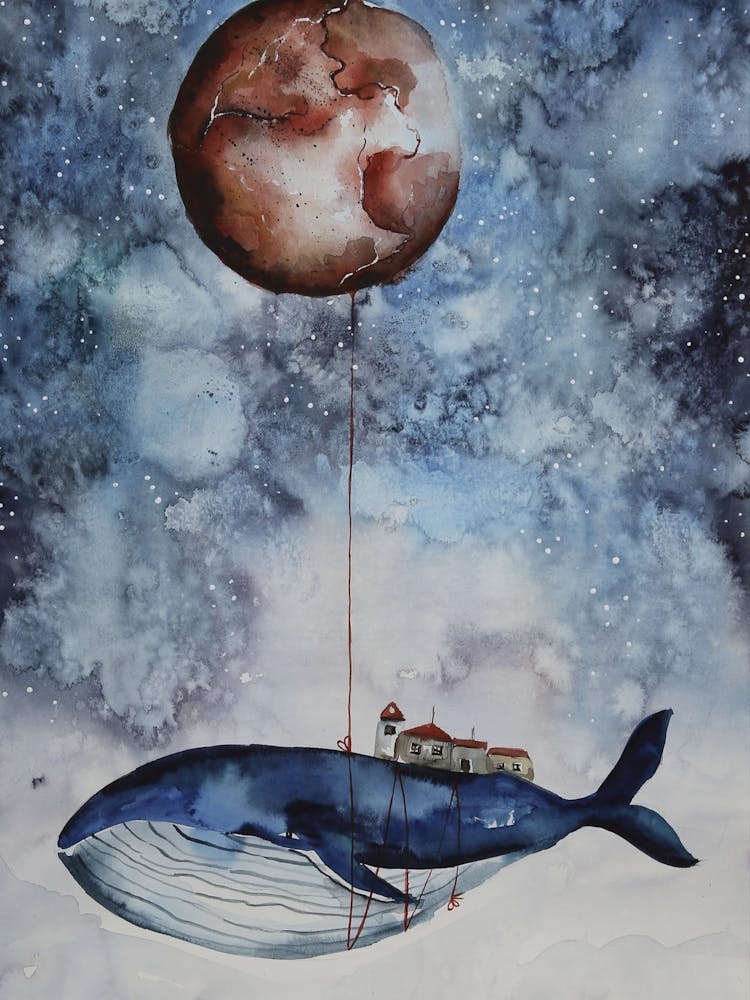 Whale & Red Moon