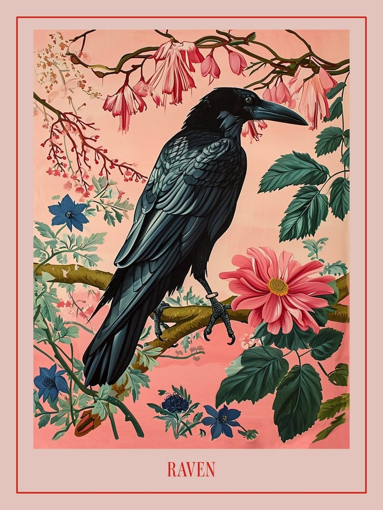 Floral Animal Painting Raven 1 Poster