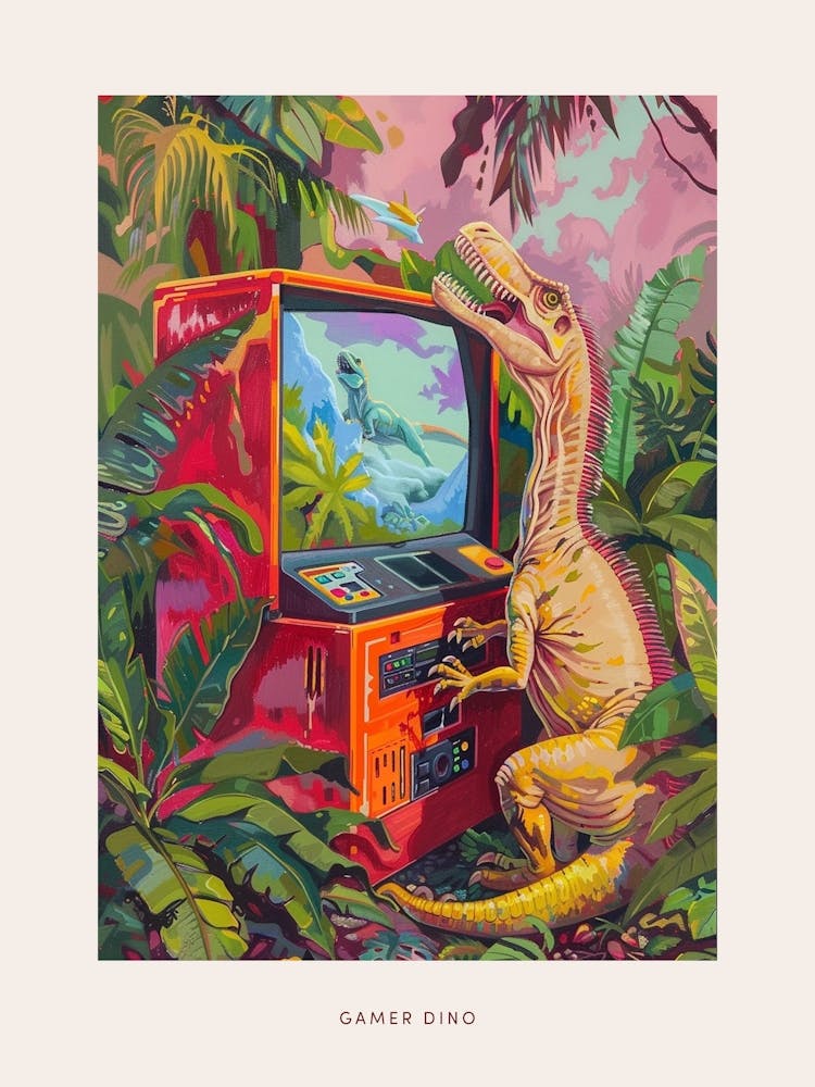 Dinosaurier Retro-Videospiel Gemälde 1 Poster