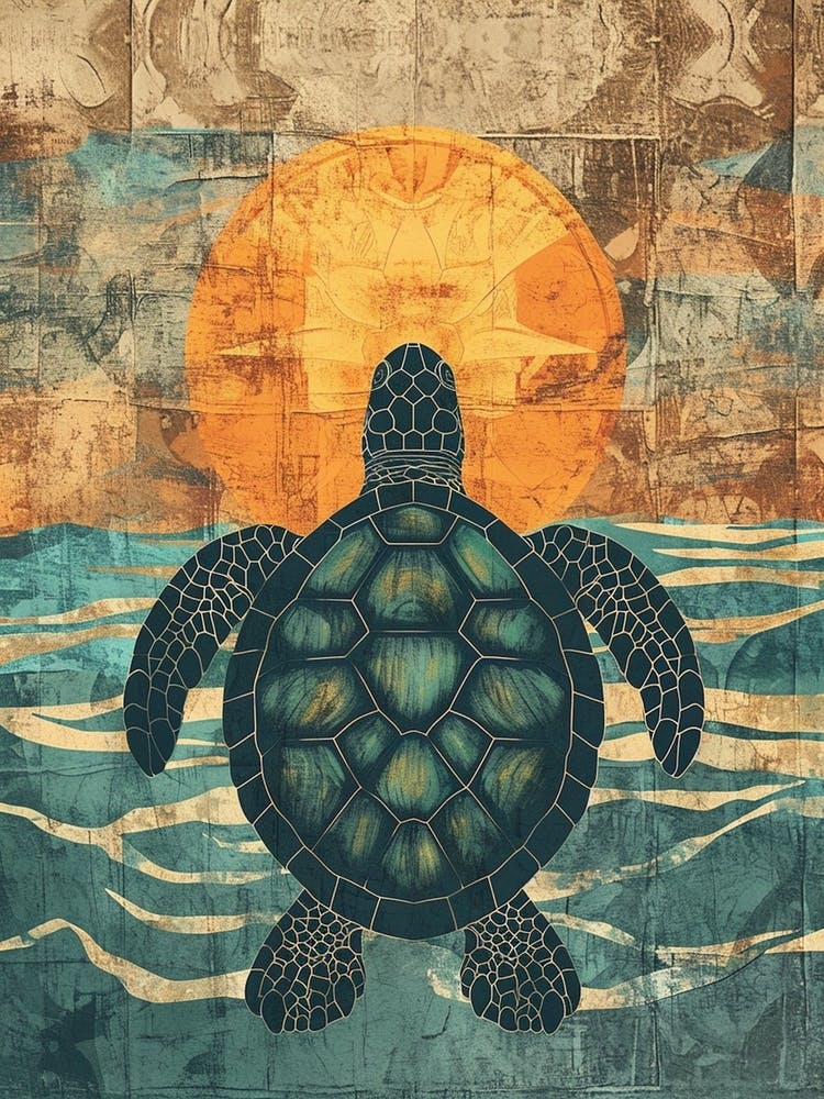 Sea Turtle Collage In The Sunset 1