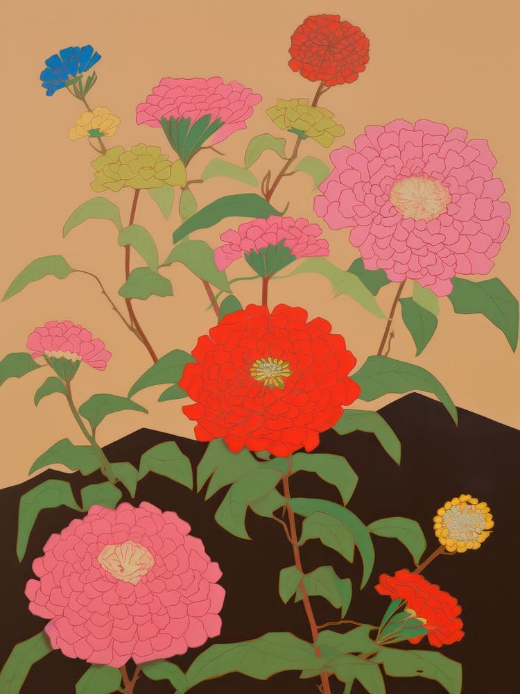 Zinnias Flower Big Bold Illustration 3